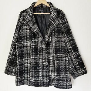 Michael F. Wool Blend Tweed Plaid Double Breasted Peacoat Overcoat Plus Size 3X